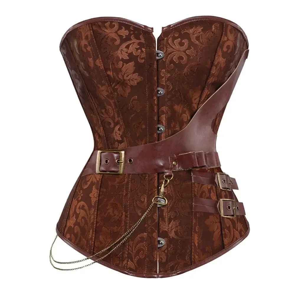

Leather Pirate Corset Buckle Bustiers Floral Lace Up Corsage Steampunk Corsets Carnival Clubwear Halloween Costumes Plus Size