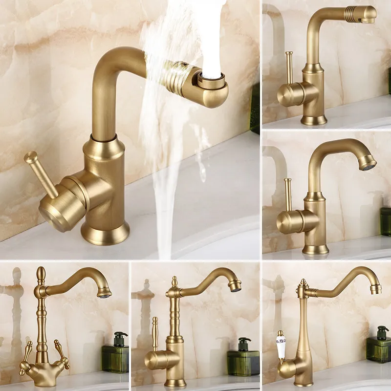 

Brass Rotatable Hot Cold Faucet European Antique Style Household Bathroom Washbasin Special Tap