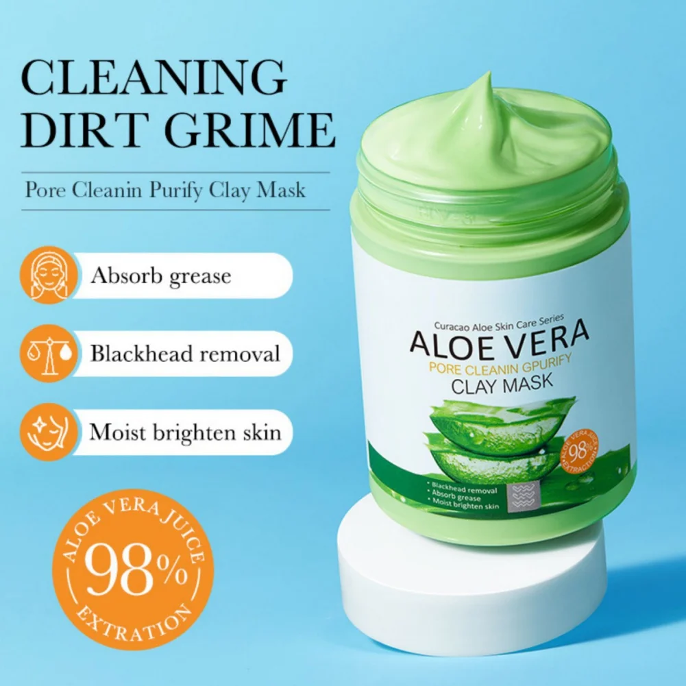 100g Pores Shrink Acne Treatment Aloe Vera Clay Facial Mud Mask Oil Control Improve Rough Skin Tone Smooth Care Beauty Health