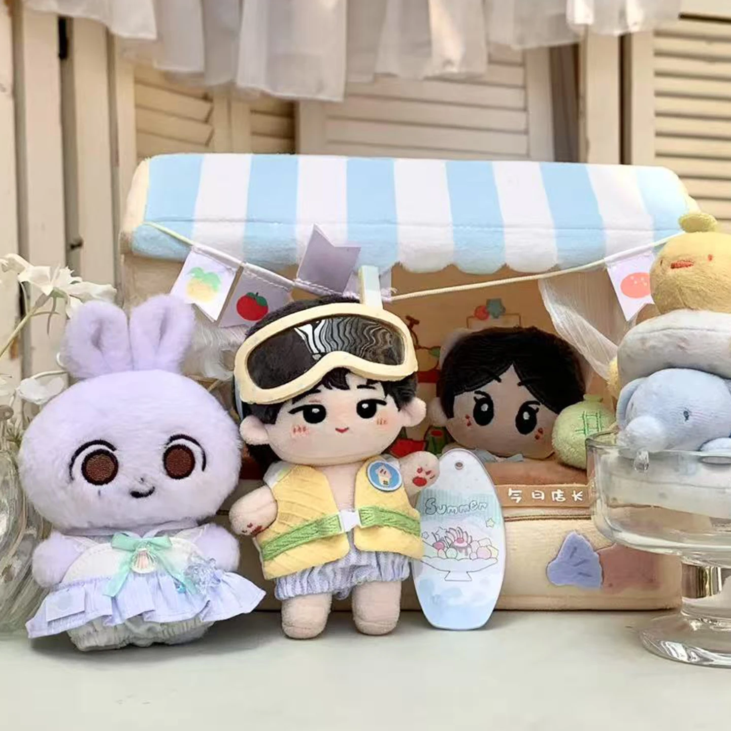 Lindo conjunto de muñecos de algodón de felpa suave, ropa para muñecas de 10cm para accesorios para casa de muñecas Labubu, Ideal para juegos acuáticos, juguetes coleccionables de la serie