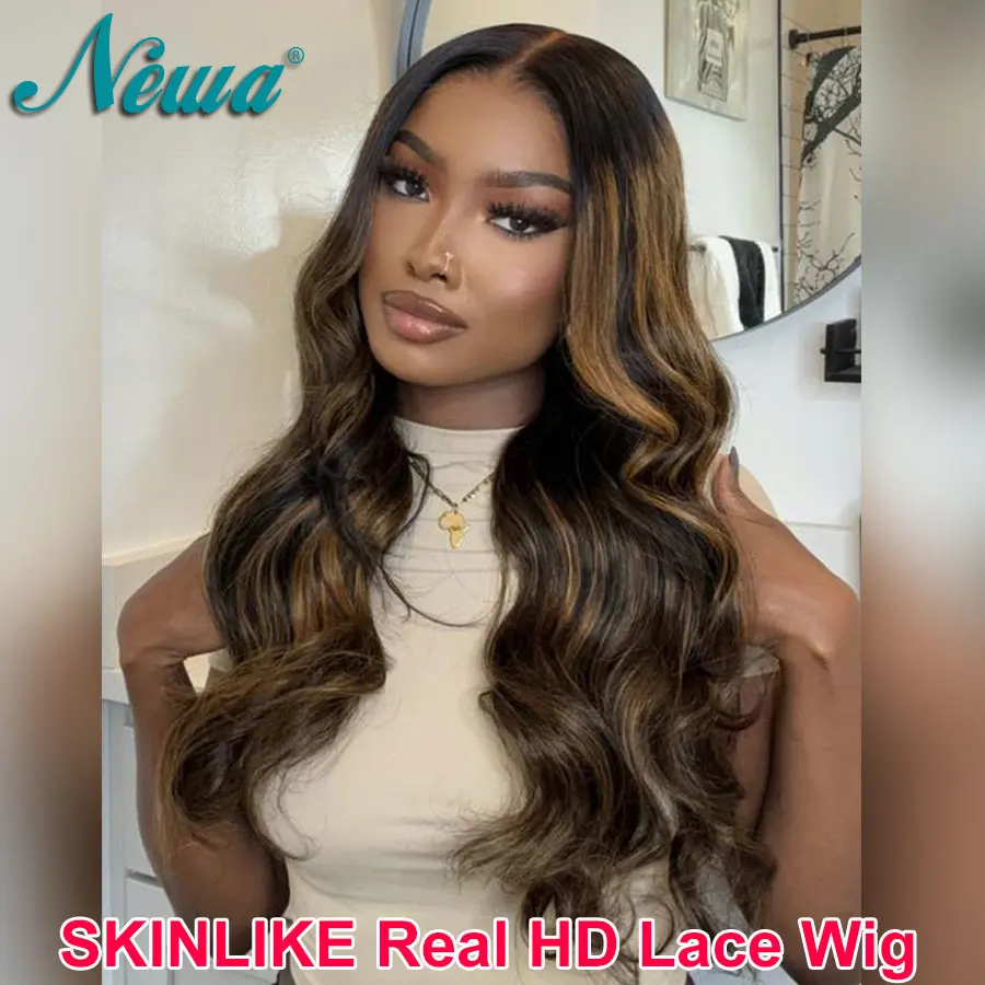 

Newa Hair 13x4 Lace Frontal Balayage Highlights Body Wave Pre-Plucked Bleached Knots Brazilian Human Hair Glueless Wig 5x5 6x6