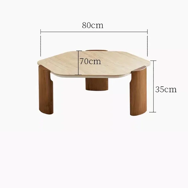 French Vintage Coffee Tabls Solid Wood Walnut Color Travertine Rock Slab Sides Table Living Room Mesa Auxiliar Salon Furniture