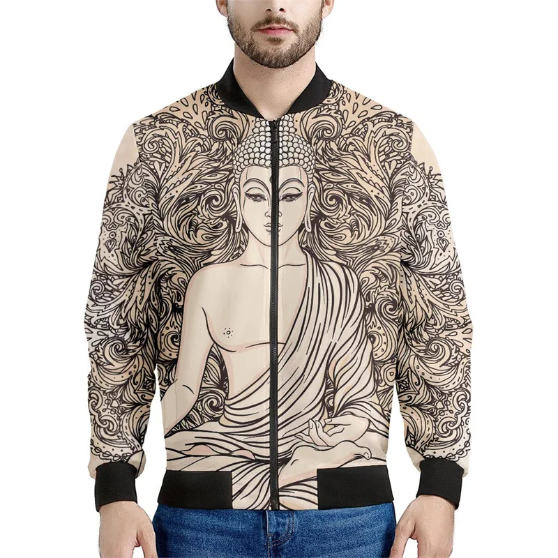 Buddha Statue Mandala Jacket Men 3d Printed Zipper Coat Casual Street Zip Up Jackets Women Tops Spring Autumn Bomber Sweatshirt