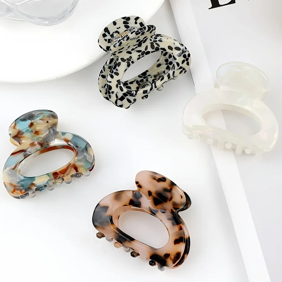 

4Pcs Elegant Oval Hairpin Set | Marbled Acetate Hairpin, High Ponytail Fixed Claw Half Dash Hair Grab Hairpin Headgear, Multifunctional Hair Accessories, Suitable for Daily and Vacation Use, Bohemian Hair Accessories