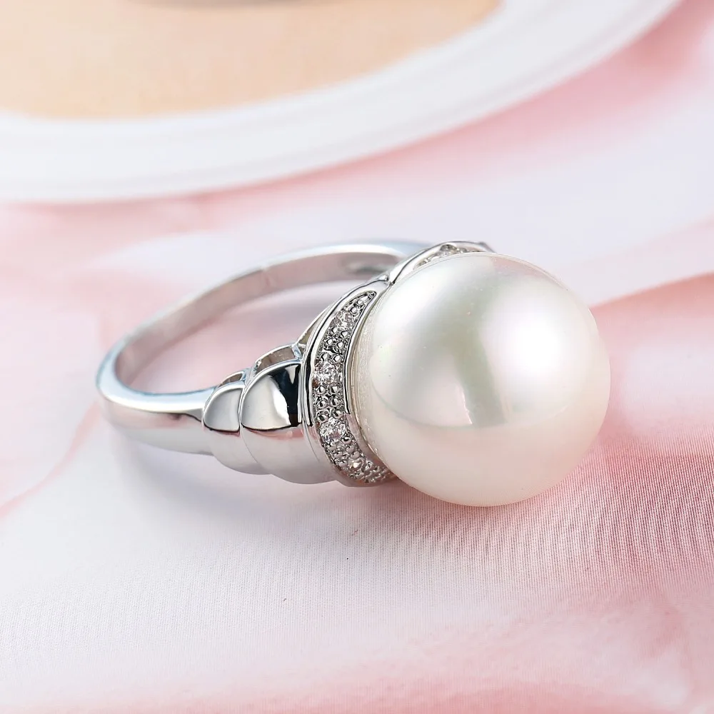 100% Genuine White Pearl Ring Elegant Ring For Women Fashion 925 Sterling Silver Jewelry For Bijoux Women Bague Pour