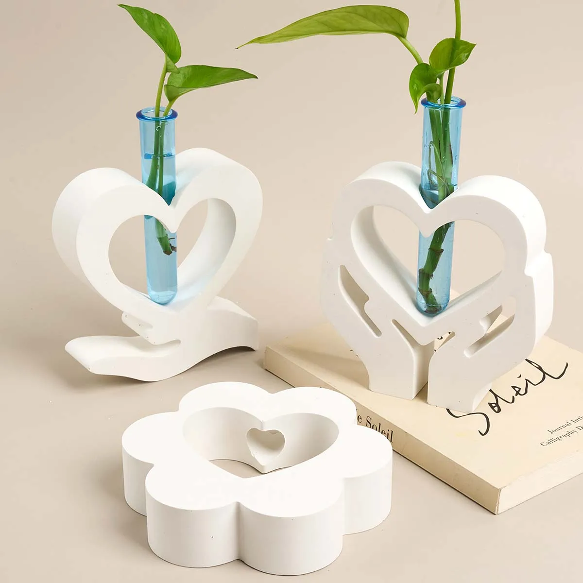 Holding Love Flowerpot Silicone Mold DIY Handmade Heart Flower Hydroponic Plant Test Tube Vase Plaster Resin Craft Casting Molds