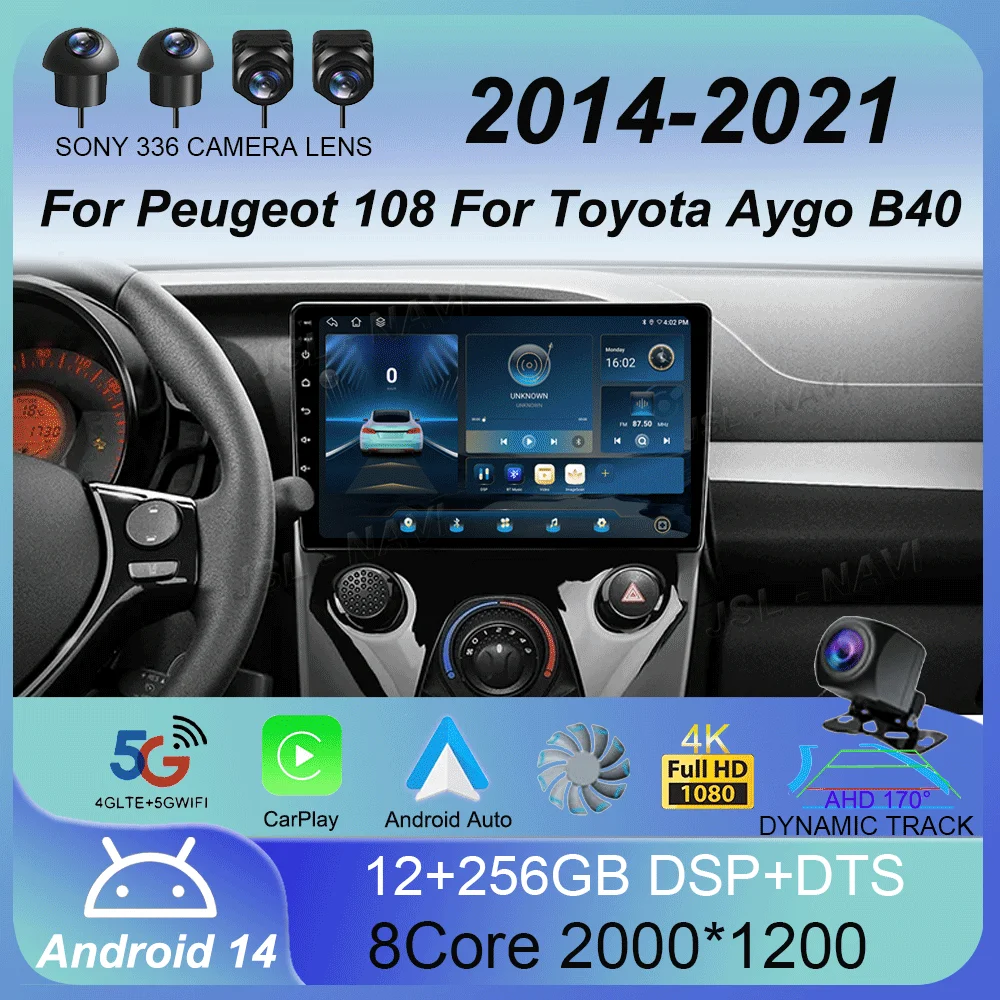 

Android 14 для Peugeot 108 для Toyota Aygo B40 2014-2021 Автомобильный радиоприемник Мультимедийный видеоплеер Навигация Стерео GPS 2din 2 din DSP
