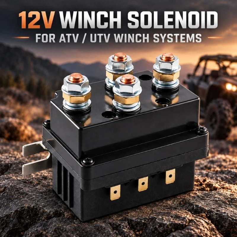 Vehicle Winch Solenoid with 4 Main Post and 3 Visible Blade Control Terminals for 12V Winch Installation and Repair