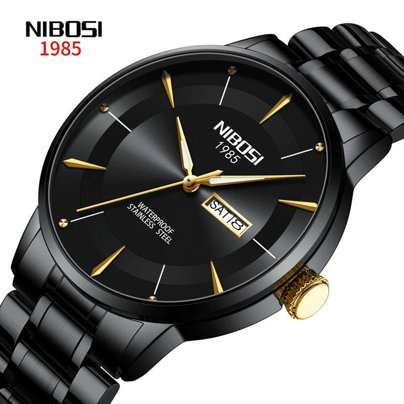 

NIBOSI Brand New Fashion Quartz Watch for Men Stainless Steel Waterproof Luminous Date Week Mens Luxury Watch Relogio Masculino