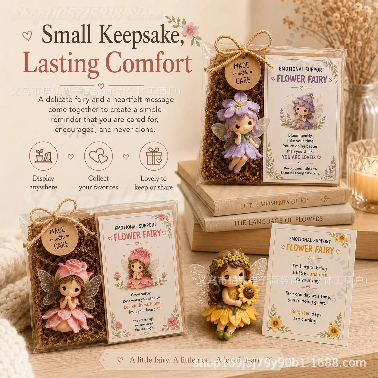 Emotional Support Fairy Gift Set, Emotional Support Flower Fairy Figurines with Encouragement Cards, Cute Pocket Hug Gift