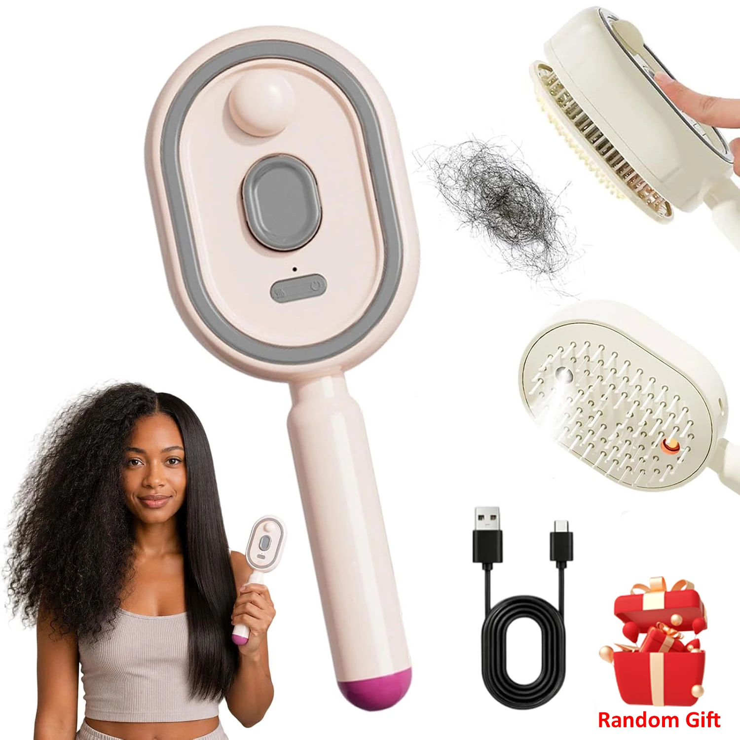 Electric Spray Air Cushions Massage Comb 3 in 1 Self Cleaning Steam Essential Oil Brush Rechargeable Spray Scalp Massager Combs