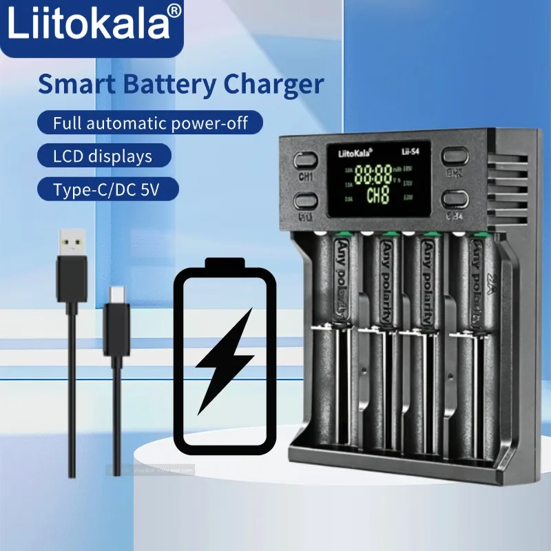 Liitokala S4 4-Slot Universal Battery Charger for 18650 26650 21700 AA AAA Lithium & Nickel Hydrogen Batteries