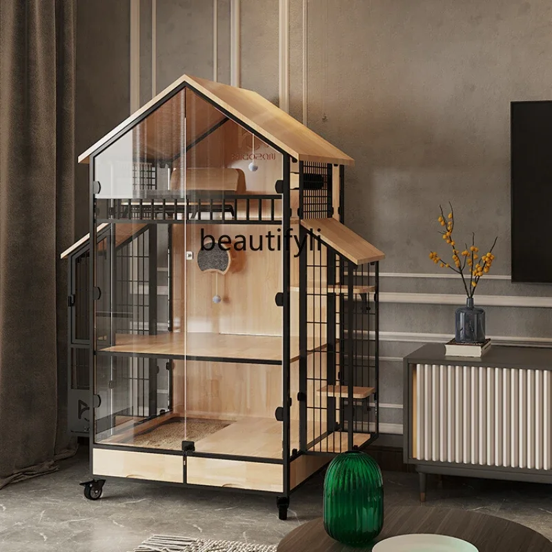 

Biyuan Panoramic Cat Villa with Toilet Solid Wood Luxury Cat House Oversized Cage Household Cat Nest