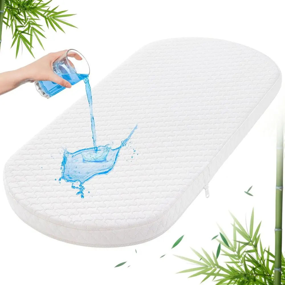 

Baby Bassinet Mattress Pad 30x15 Oval - Waterproof Bamboo Cover, Premium Foam, Breathable, Hypoallergenic, Non-Toxic Topper for
