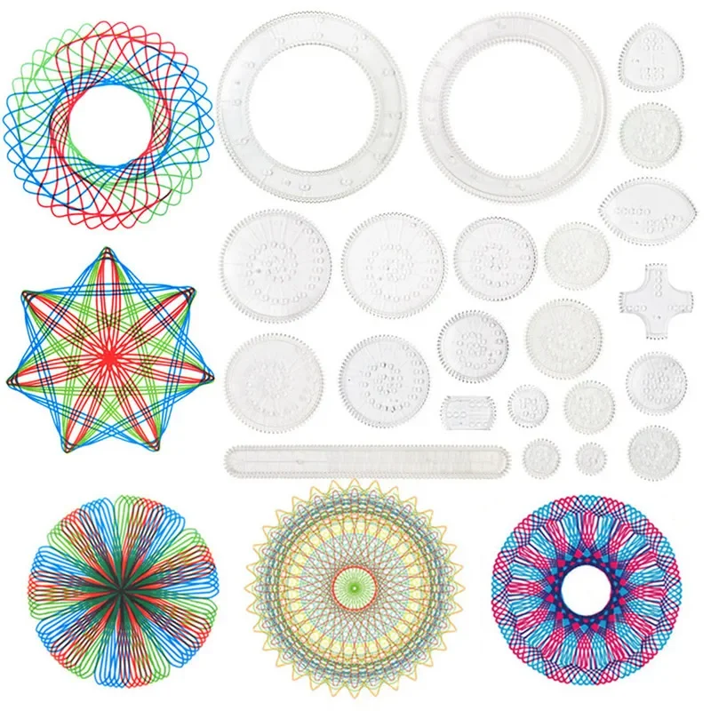 Spirograph Régua Desenho Brinquedos, Scratch Pintura Brinquedos, Interlocking Gears Wheels, Acessórios de pintura, Educational Gift, 22Pcs