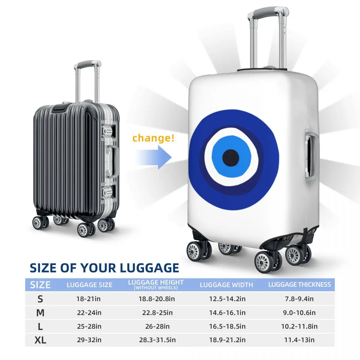 Custom Funny Greek Turkish Evil Eye Luggage Cover Protector Dust Proof Mediterranean Style Travel Suitcase Covers