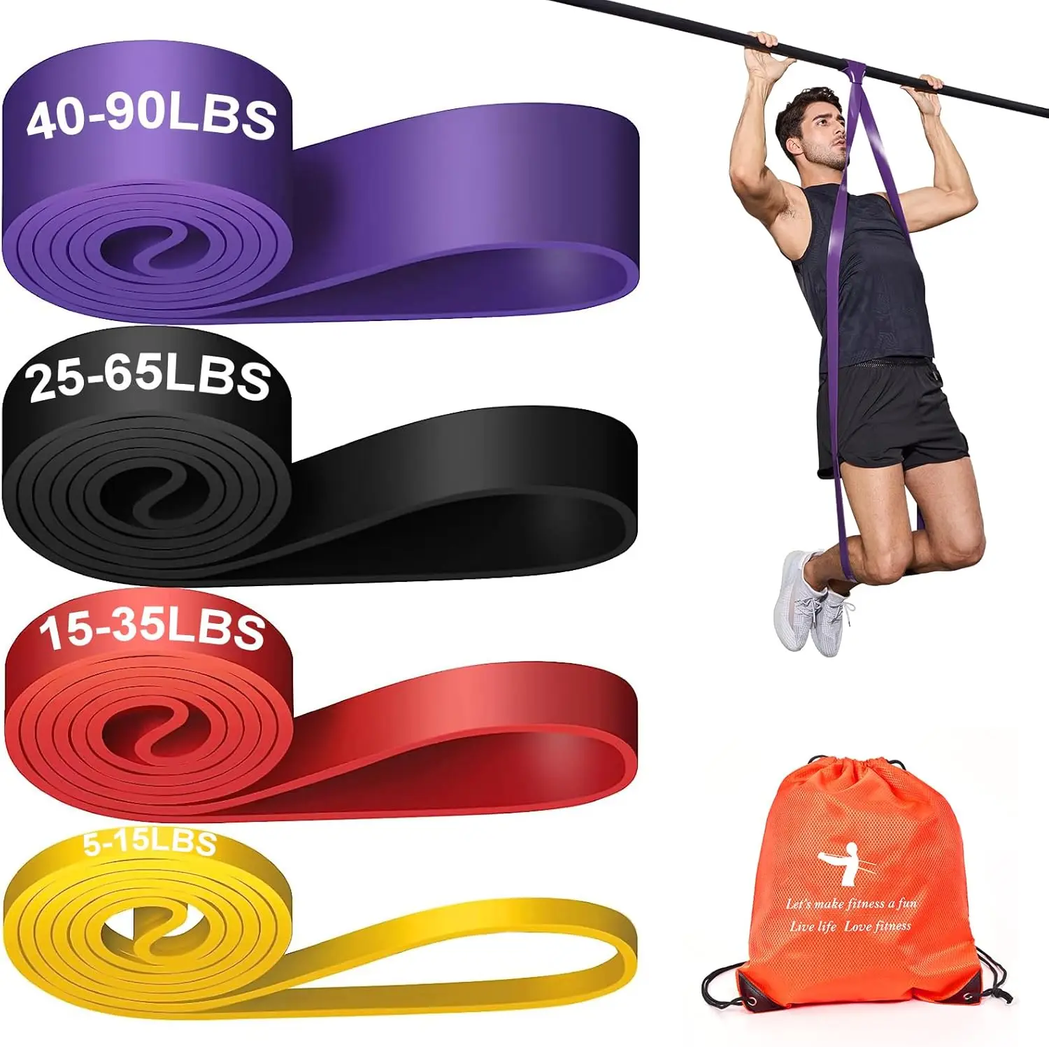 

Pull Up Assistance Bands Set 5 LBS - 230 LBS, Long Resistance Bands for Pull Ups Working Out, Gym Workout Bands for Men Exercise Muscle Training and Shape Body - Carry Bag Included