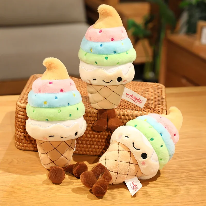 Adorable Smiley Ice Cream Plush Toy Soft Stuffed Multicolor Ice Cream Plushie Cute Plush Doll for Home Decor Gift for Girls