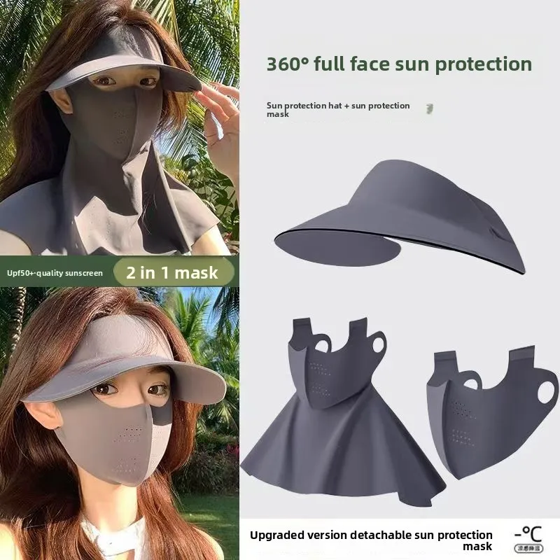 Picture 3: Three-in-One Sunscreen Mask with Detachable Full-Face Cycling Cap for Women, Scarless Bascinet Mask