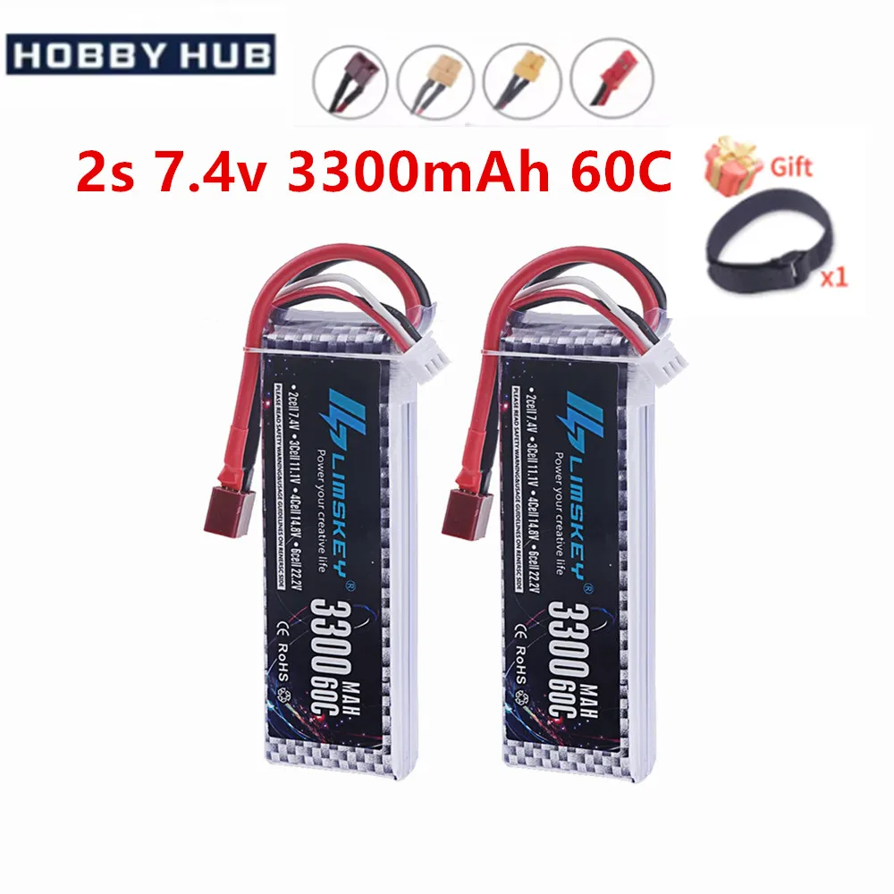 7.4V LIPO Battery 2s 3300mah 60C Battery for RC Drone Helicopter Car FPV Boat Parts With T JST XT30 XT60 Plug