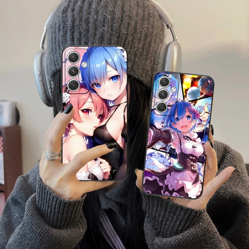 Re Zero Rem Waifu Mobile Cell Phone Case for Samsung Galaxy S24 S23 S22 S21 S20 S10 S9 Plus FE Ultra Lite Black Cover Shell