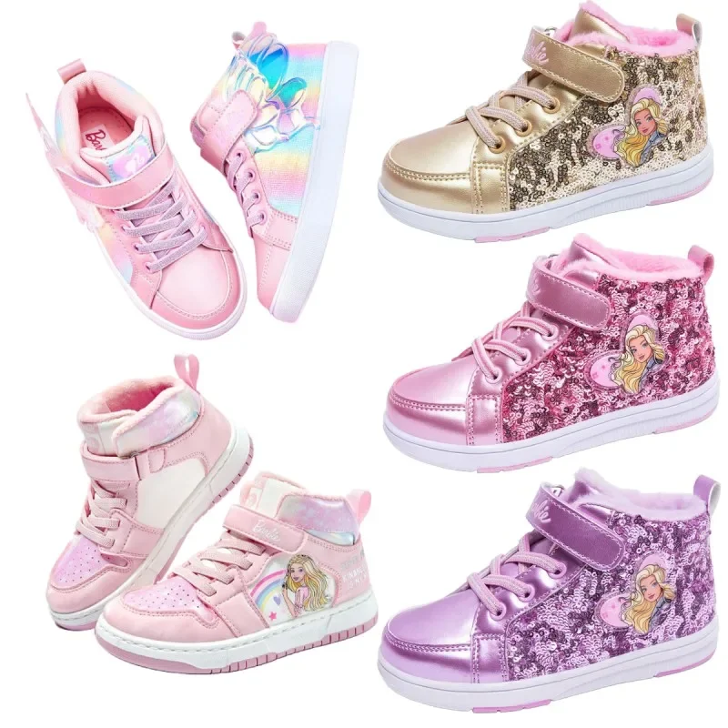 Kawaii Barbie Sports Shoes Anime Cartoon Children Winter Velvet Cotton Shoe Cute Girl Breathable Comfortable Warm Shoes Fashion