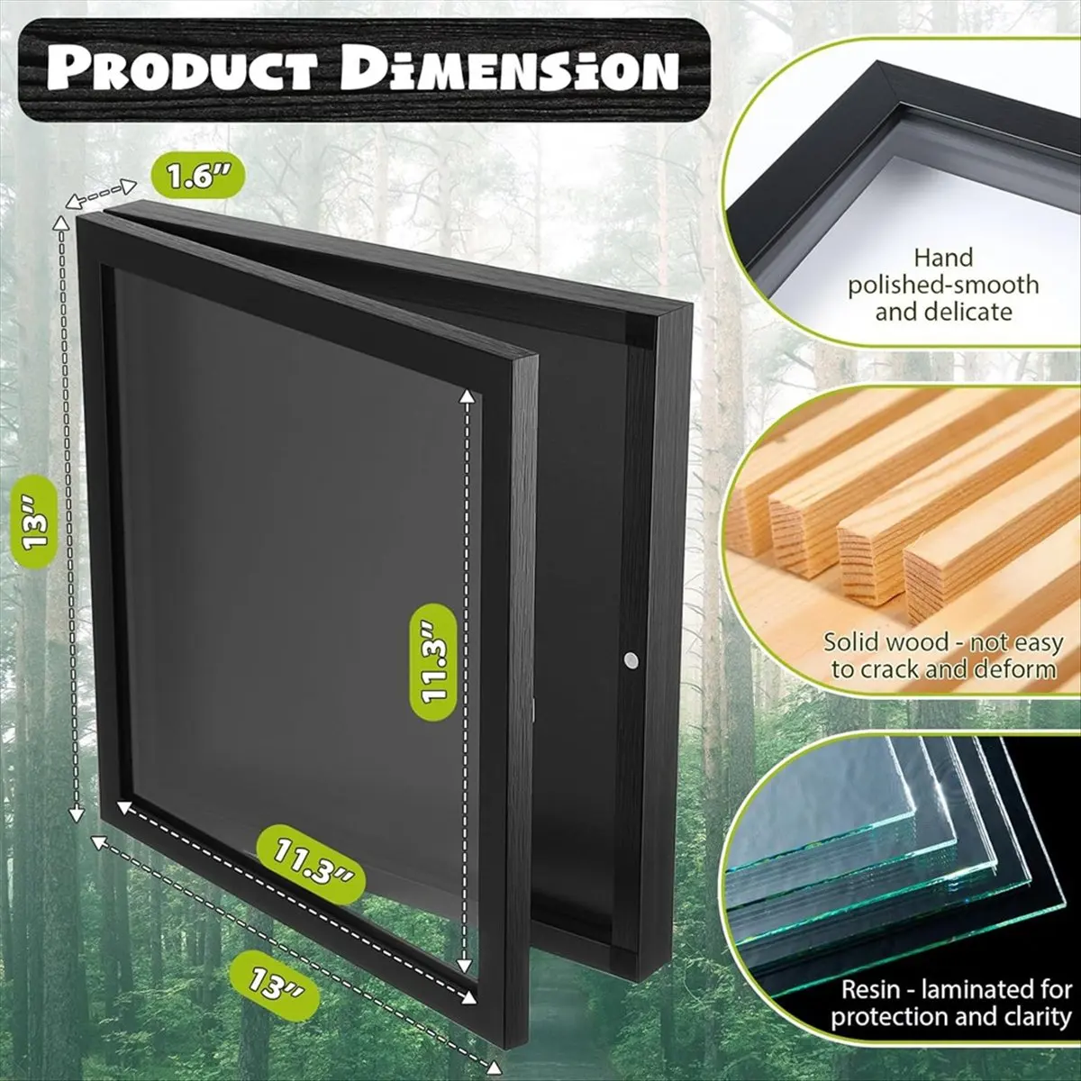 BAAQ T Shirt Display Frame, 13 inch X 13 inch Black Imitation Wood T Shirt Frame with 98% UV Protection Acrylic, Display Case