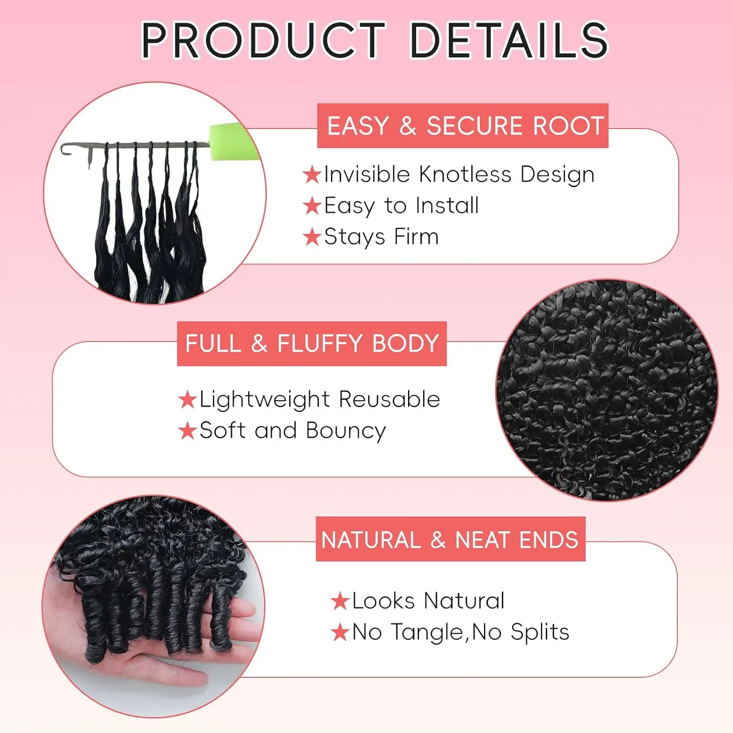 Burmese Curly Human Hair Crochet Extensions, Pre-Looped Invisible Feather-Line Feather Crochet Braids with Miracle Knots, Spiral Curly Braiding Human Hair