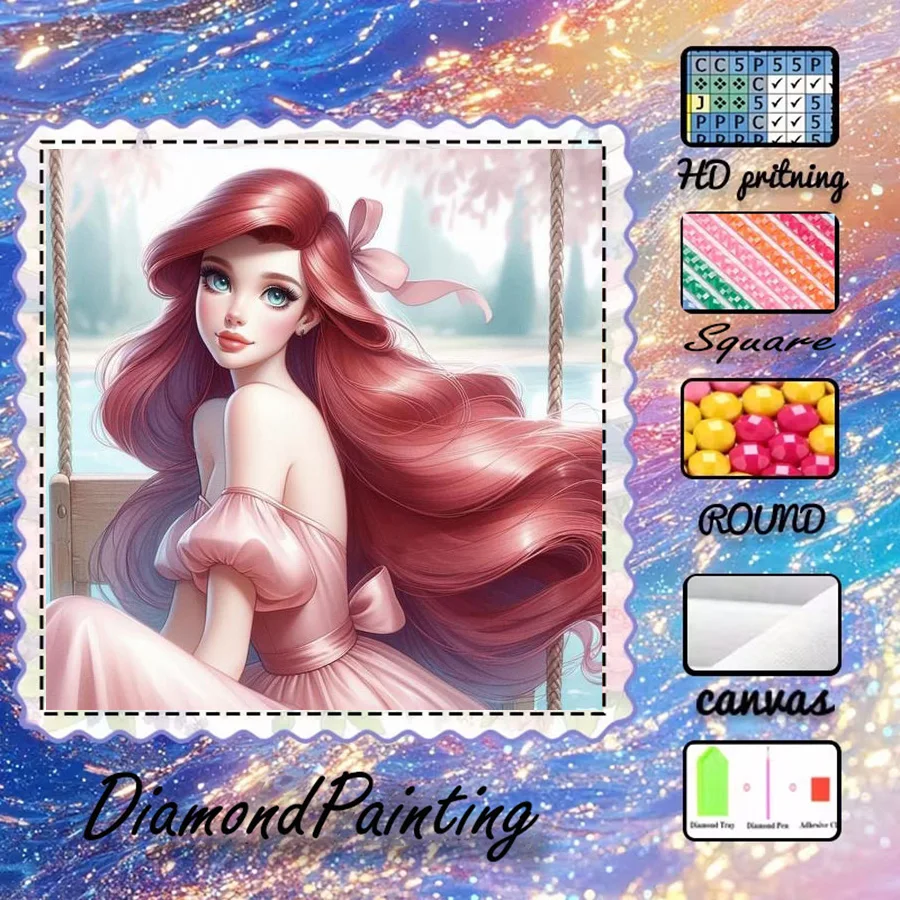1 Stück - 5D-DIY - Beflockter Stoff - Spezialbohrer - Diamantmalerei-Set - Rothaarige Prinzessin - Mosaik - Diamantkunst