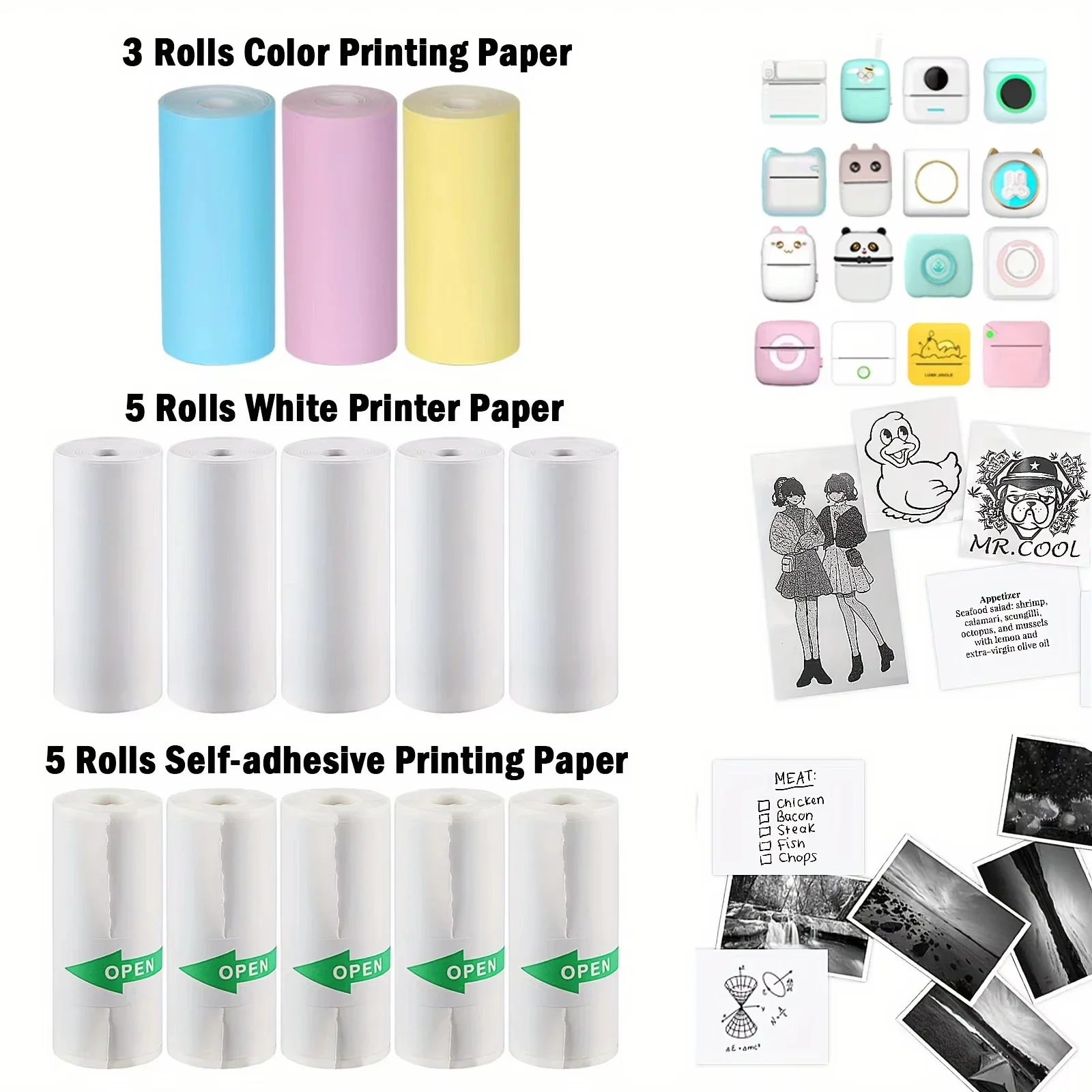 Mini Printer Paper Thermal Label Sticker Colorful Adhesive Self-adhesive Paper For Wireless Photo Inkless Printer 57mm