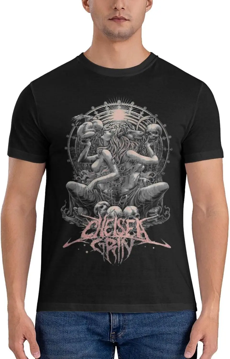 Chelsea Music Grin Band T Shirt Mens Casual Cotton Tee Summer Crew Neck Short Sleeve Tshirt Black