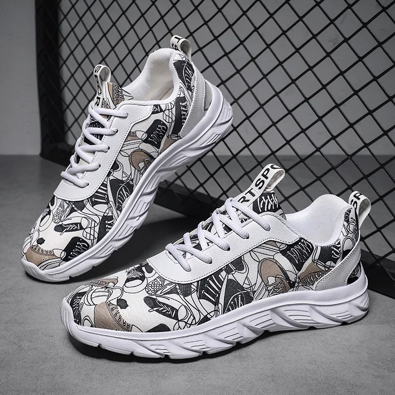 New Canvas Shoes for Men Fashion Shoes Casual Sports Wear-resistant Breathable Trendy Men Sneakers Printing Breathable Low-tops