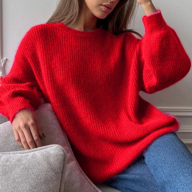 Pull tricoté doux à col rond pour femme, ample, couleur unie, chaud et décontracté, nouvelle collection automne hiver