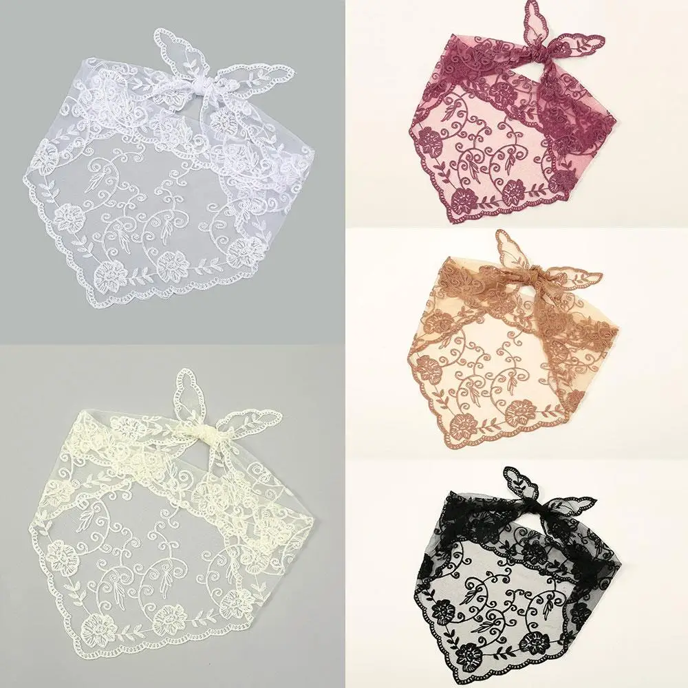 

Lace Triangle Scarf Elegant Hollow Head Wrap Scarf Sweet Embroidery Bandana Kerchief Fashion Embroidered Flower Lace Shawl