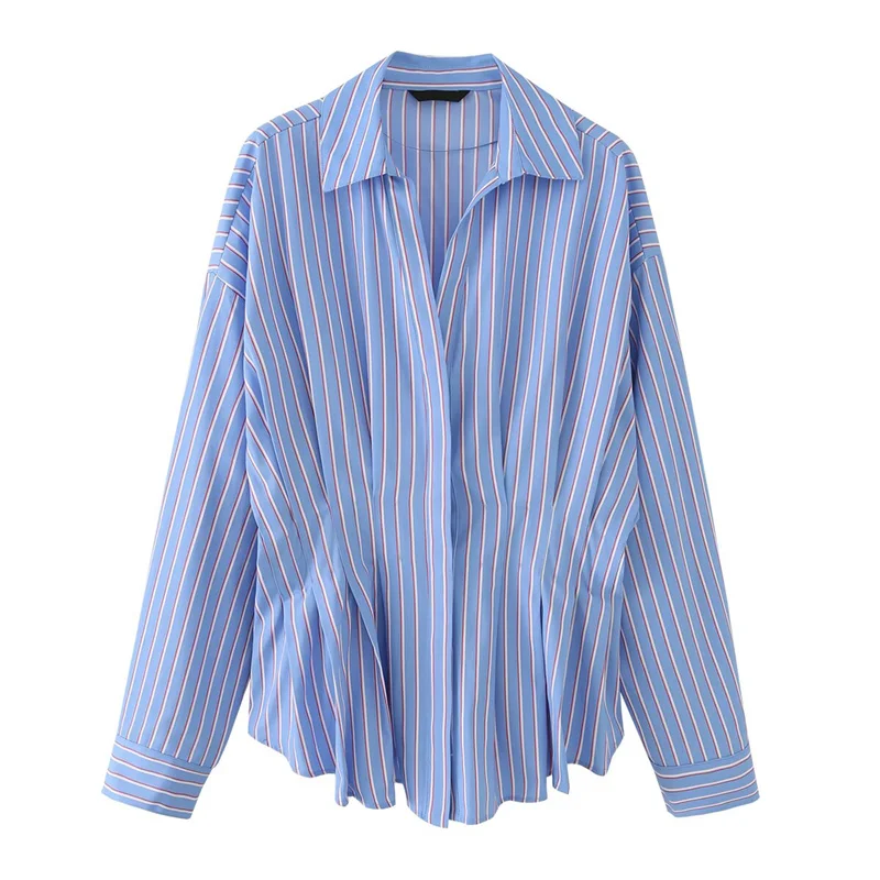 

Женские повседневные полосатые рубашки-топы 2026: Новая модная коллекция, свободные блузки с длинным рукавом, короткая женская одежда