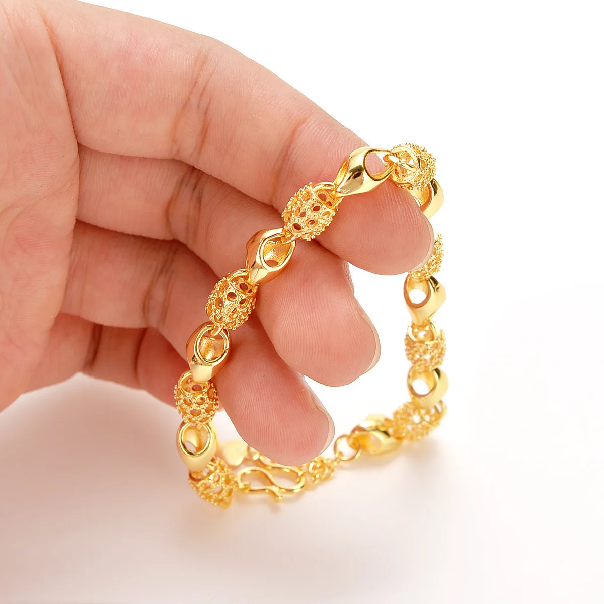 Boutique AU999 gold jewelry bracelet for women trendy fashion hollow exquisite Buddha beads 24k real gold wrist chain for women