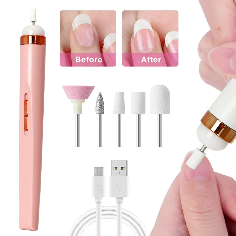 ‌Mini Electric Nail File - Portable Nail Grinder for Manicure Pedicure, USB Rechargeable Quiet Nail Drill with 5 Bits