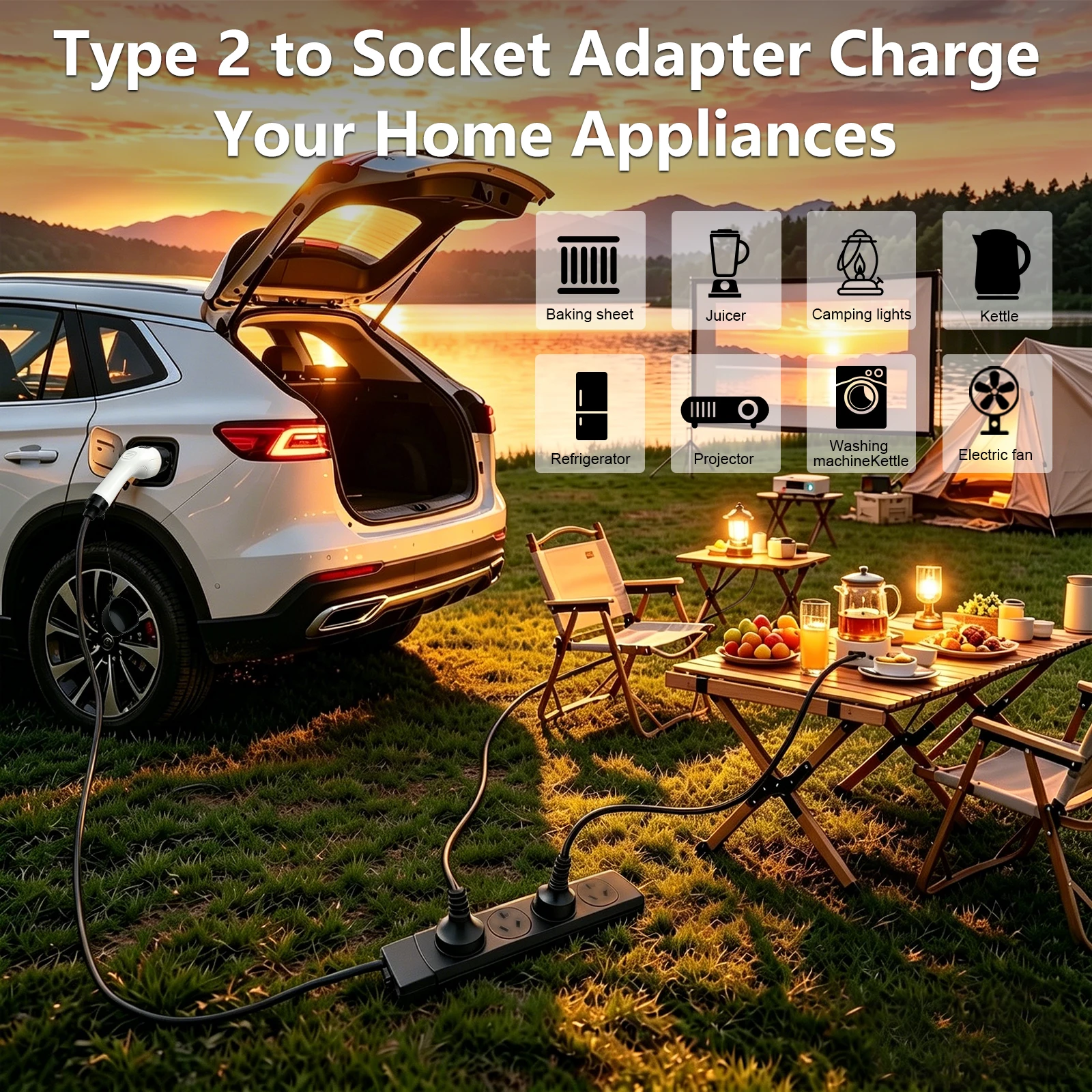 Type 2 V2L Discharge Adapter 2 - Outdoor Power Outlet Extension recension och pris