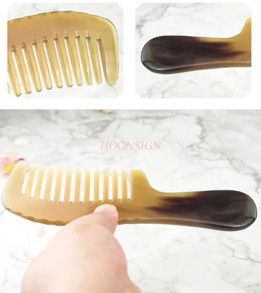 thick, warm and moisturizing head massage, meridian comb to reduce static electricity, Wide toothed ox horn comb