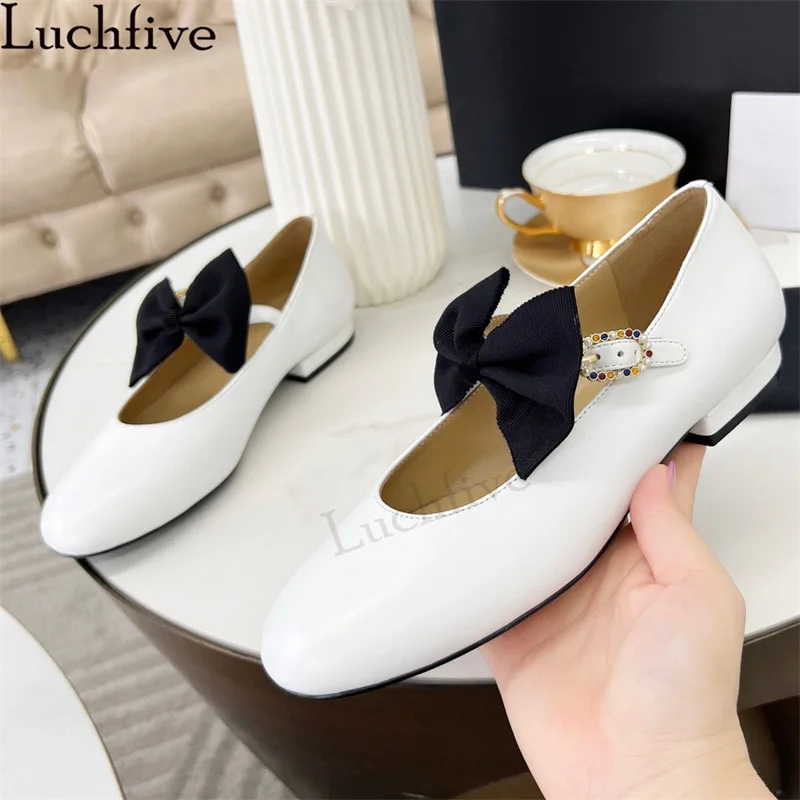 Bowknot Buckle Designer Low Heel Flat Shoes Women Ethnic Style Mary Jane Dance Shoes Woman Summer Luxury Doudou Shoes Mujer