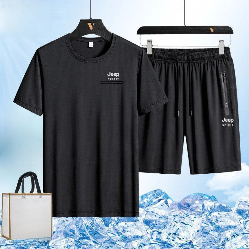 

Men's Sportswear Ice Silk ort Sve Running Fitn Suit Summer New Sle Qui Dry ort Pants Breathable Comfortable