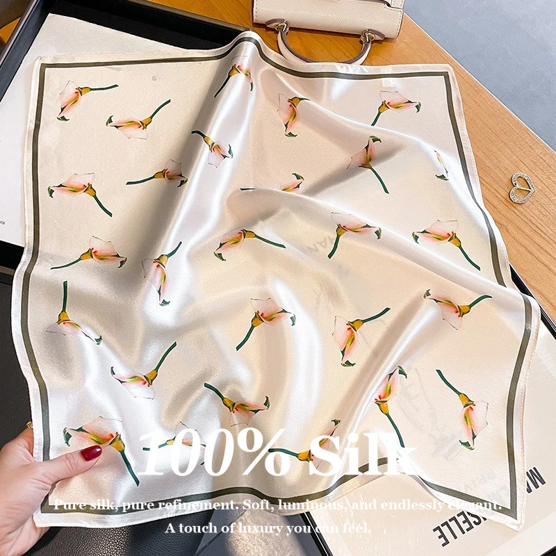 

53x53cm 100% Real Silk Scarf Office Lady Wrist Scarf Natural Silk Foulard Lady Neck Scarf Silk Bandana Hijab Hairband Decorative