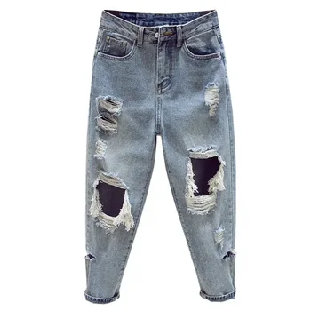 2020ฤดูใบไม้ผลิฤดูใบไม้ร่วงฤดูใบไม้ร่วงใหม่ผู้หญิงขนาดใหญ่แฟชั่น Casual Denim กางเกงผู้หญิงหญิง Ripped กางเกงยีนส์ผู้หญิง BA6