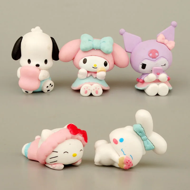 5pcs  Kawaii Kuromi Hello Kitty  desktop ornament toys.Cute dolls PVC material is not easy to oxidize and discolor.small gift