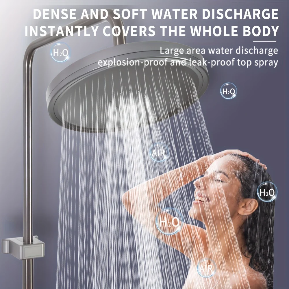 High Pressure Adjustable Rainfall Shower Head, 6 Effluent Modes, Grey, 8.86" Large Head, Pressurized Single-head, Bathroom Acces