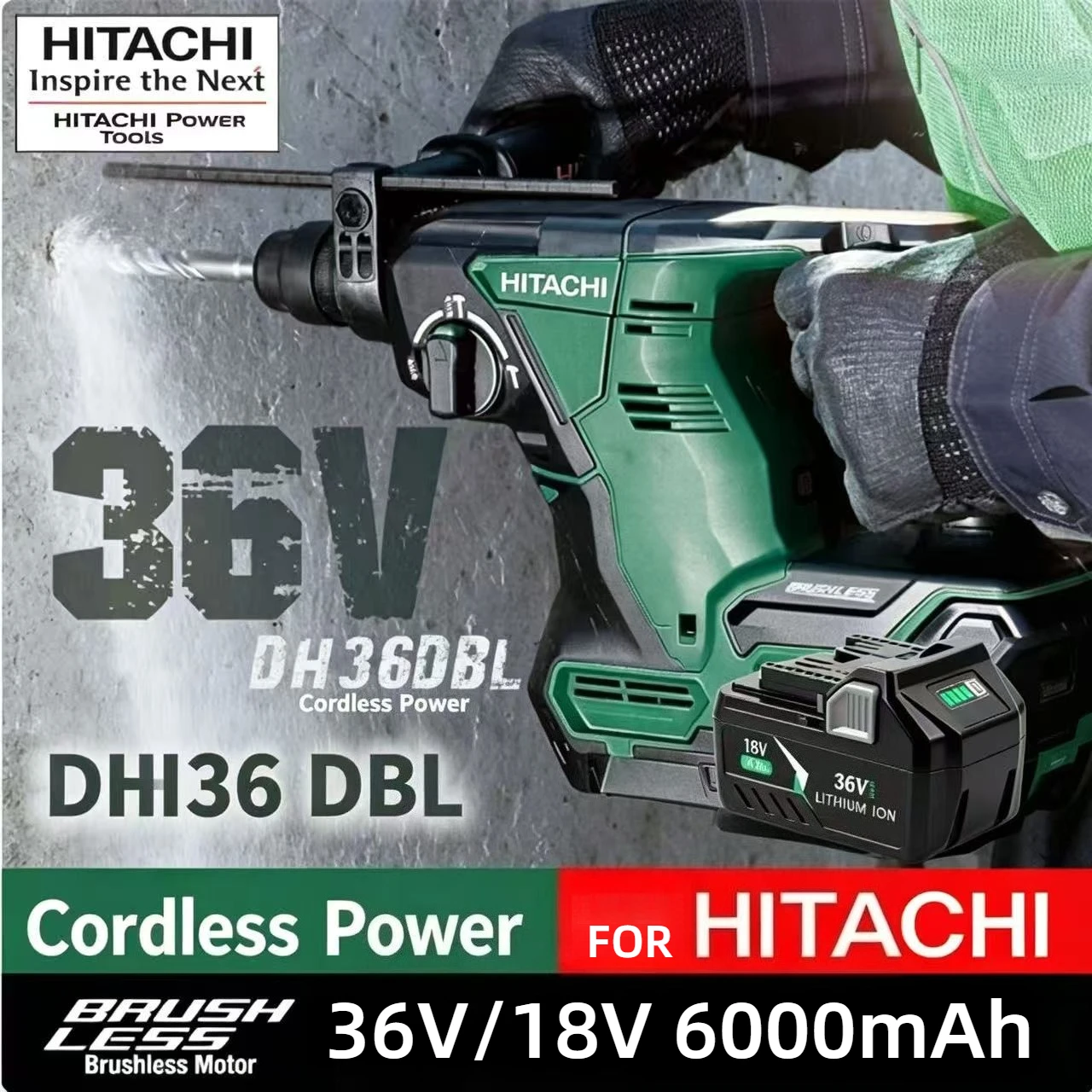 High Capacity 18V/36V MultiVolt Battery For Hitachi BSL36A18 BSL36B18 Lithium Replacement Power Tool Battery With LED Indicator