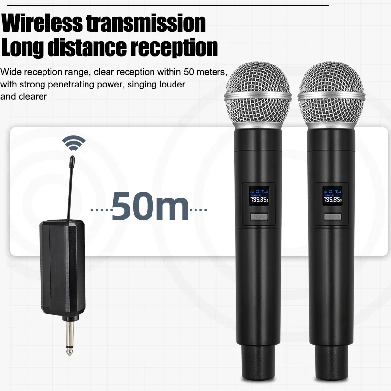 58 ميكروفون لاسلكي 2 قناة UHF تردد ثابت ميكروفون محمول باليد لاجتماع عرض الكنيسة الاحترافي للحفلات كاريوكي