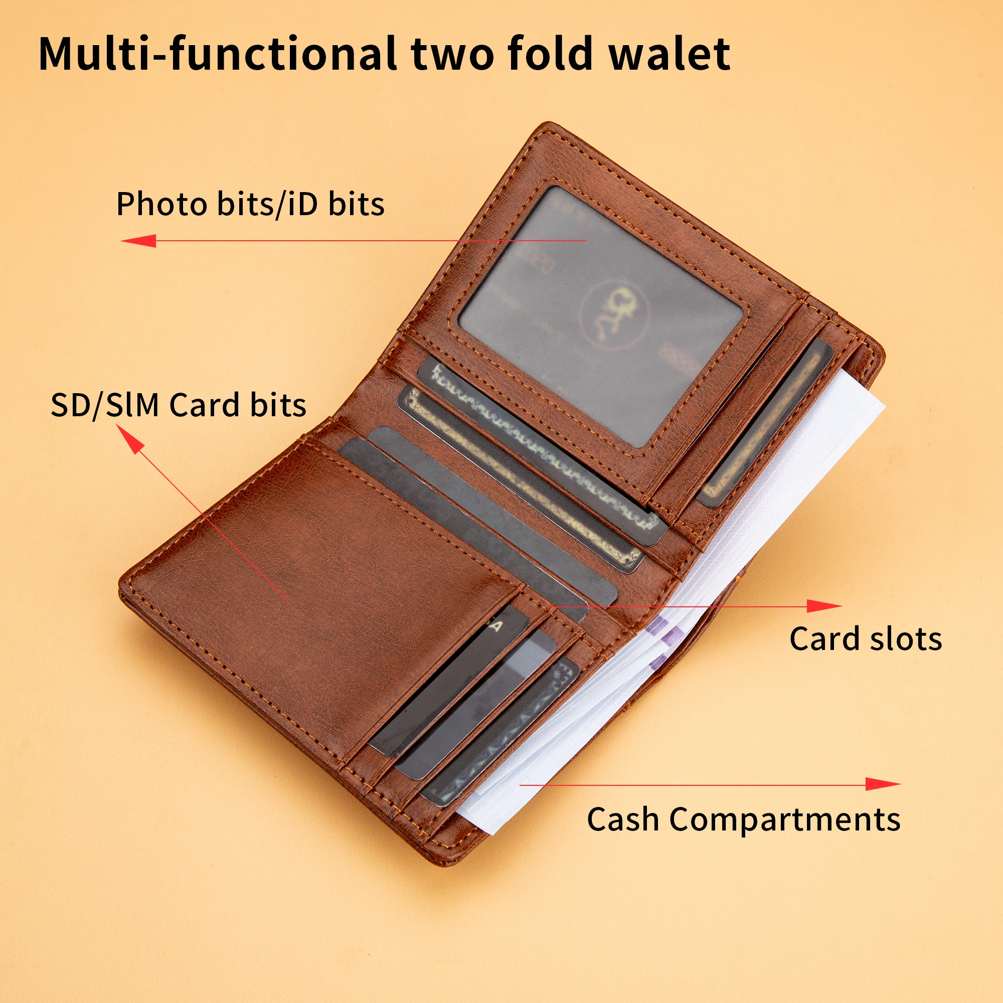 Carteira curta masculina estilo casual britânico porta cartão de crédito carteira masculina bifold de couro PU