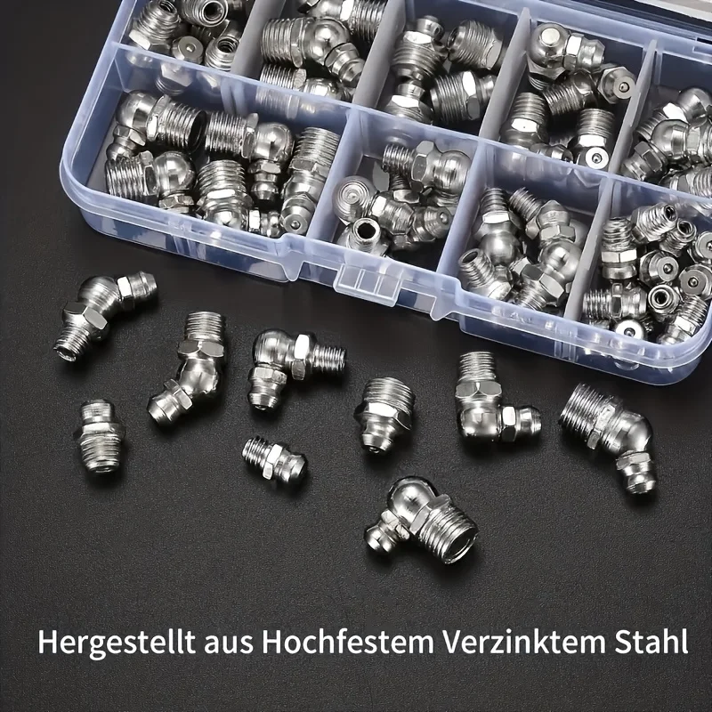 

Набор метрических шарнирных фитингов для смазки, 60 шт., 9 типов, оцинкованный металл, гидравлические смазочные фитинги (зерки), ассортимент M6 M8 M10, для транспортных средств, топливные форсунки