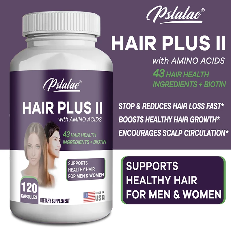 

Hair Plus II with Amino Acids - Hair Growth, Reduce Hair Loss, Brighten Skin Tone, Support Nails and Skin Health,Boosts Immunity